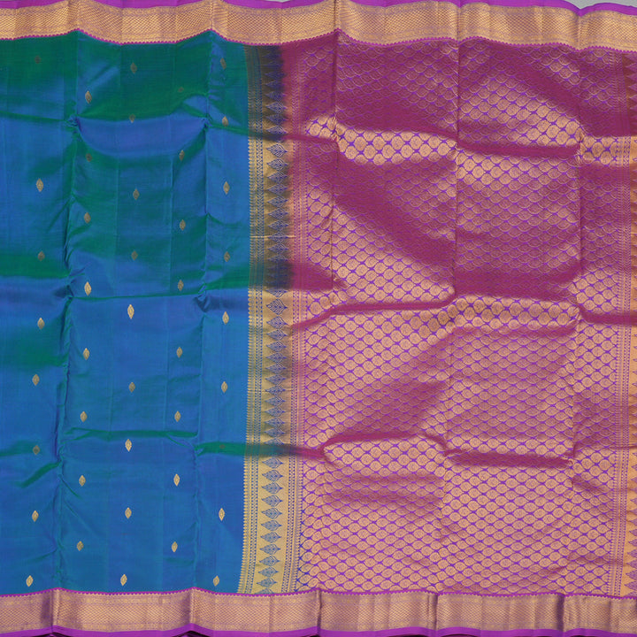Hayagrivas Handloom Pure Kanjivaram Silk Saree in Stunning Peacock Blue KBE398E2-1