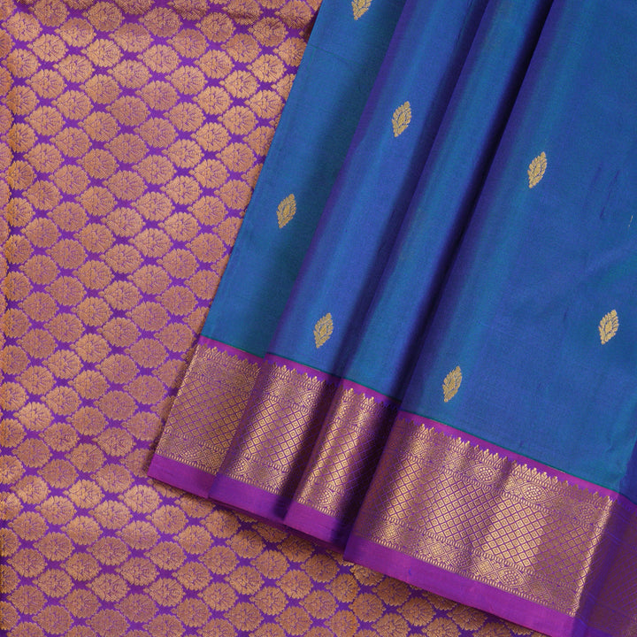 Hayagrivas Handloom Pure Kanjivaram Silk Saree in Stunning Peacock Blue KBE398E2-1