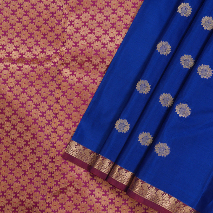Hayagrivas Handloom kanjivaram silk saree in Blue with wine purple KBE399E1-26