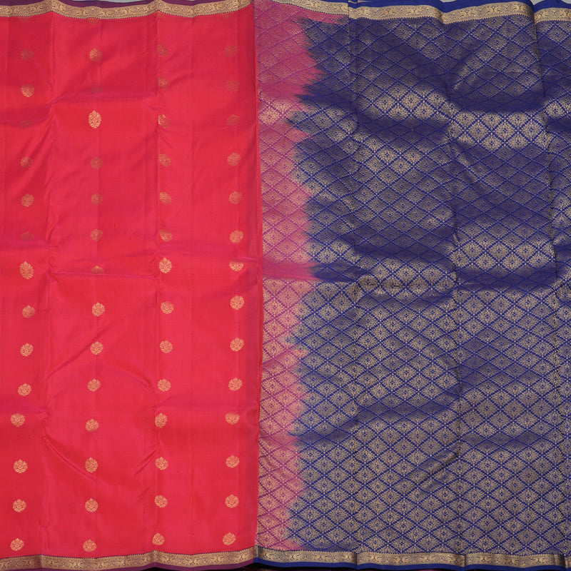 Hayagrivas Handloom kanjivaram silk saree in Reddish pink with blue KBE399E1-32