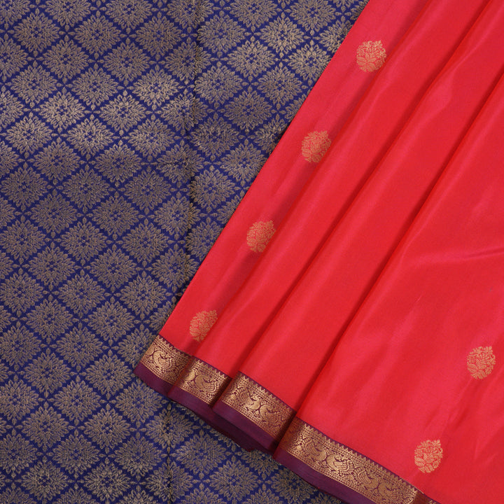 Hayagrivas Handloom kanjivaram silk saree in Reddish pink with blue KBE399E1-32