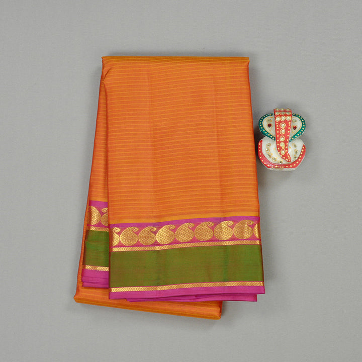 Hayagrivas Honey Mustard Handloom Kanjivaram Silk Saree with Pink Border KBE3D1-27