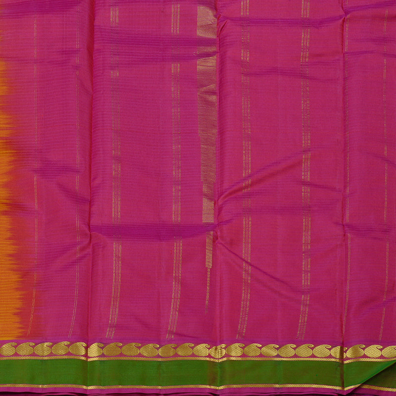 Hayagrivas Honey Mustard Handloom Kanjivaram Silk Saree with Pink Border KBE3D1-27