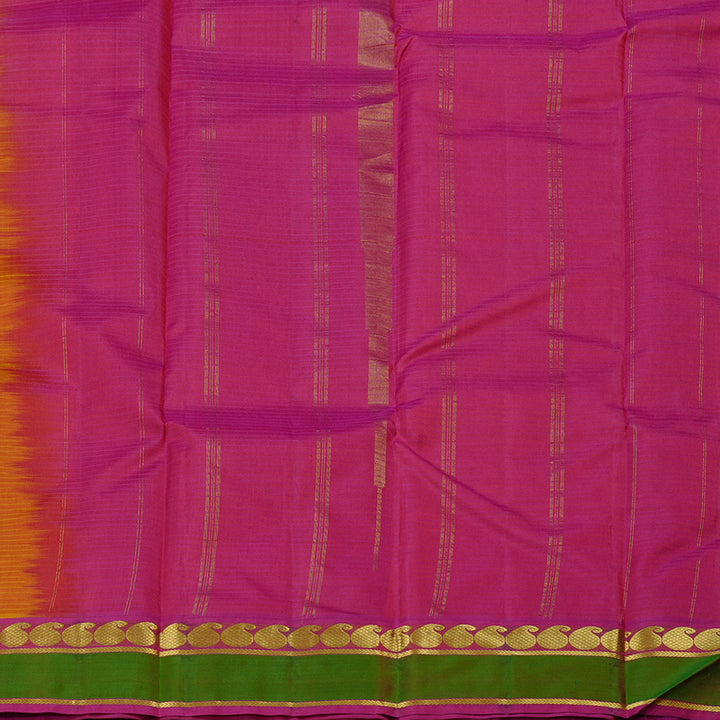 Hayagrivas Honey Mustard Handloom Kanjivaram Silk Saree with Pink Border KBE3D1-27