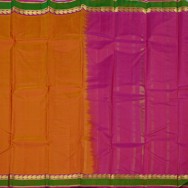 Hayagrivas Honey Mustard Handloom Kanjivaram Silk Saree with Pink Border KBE3D1-27