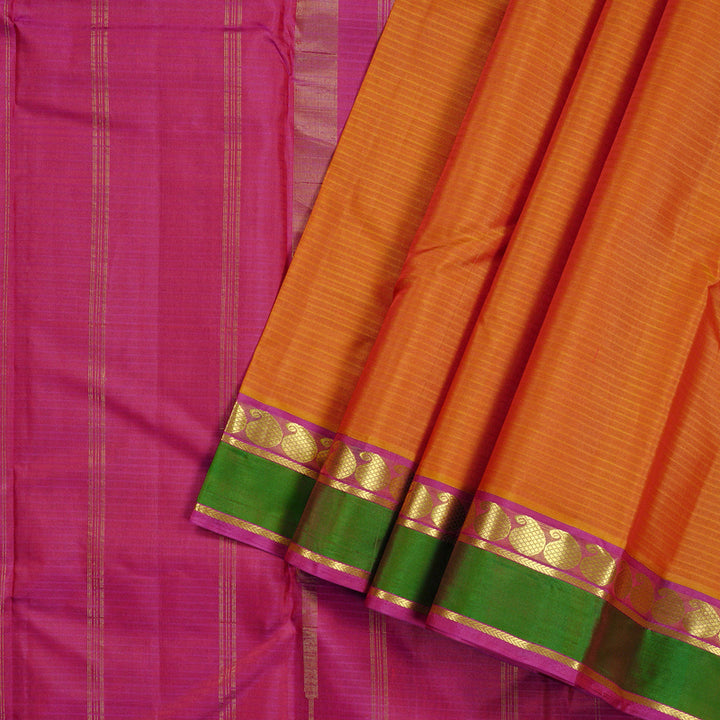 Hayagrivas Honey Mustard Handloom Kanjivaram Silk Saree with Pink Border KBE3D1-27
