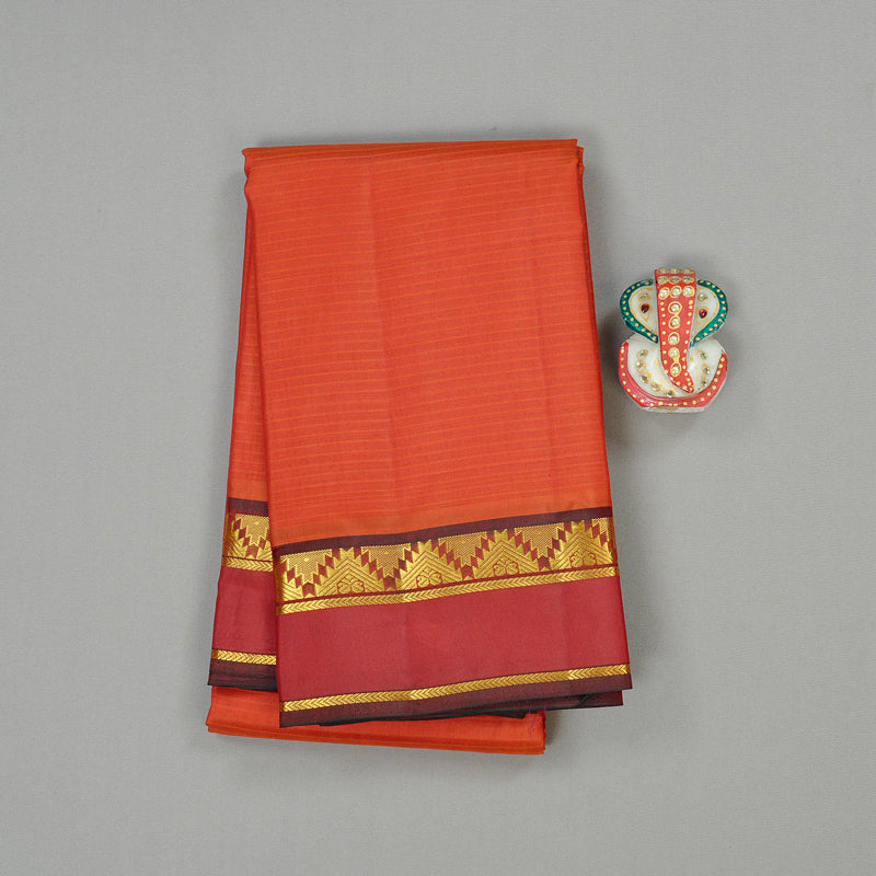 Hayagrivas Burnt Orange Handloom Kanjivaram Silk Saree with Maroon Border KBE3D1-8