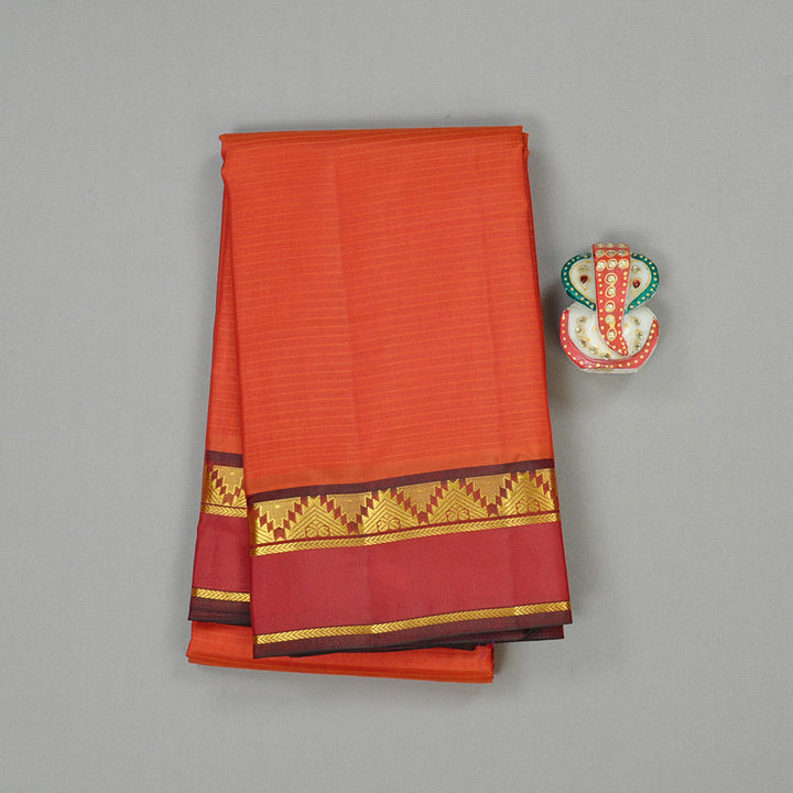 Hayagrivas Burnt Orange Handloom Kanjivaram Silk Saree with Maroon Border KBE3D1-8