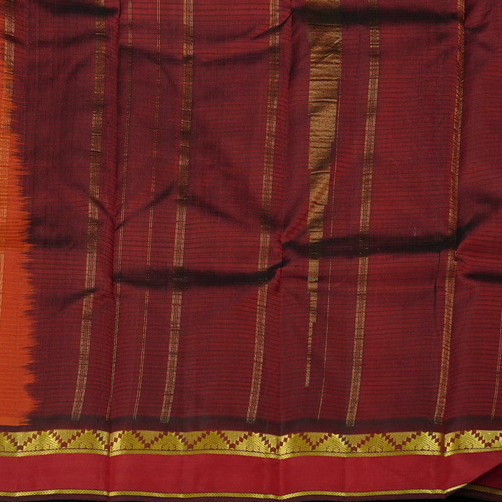 Hayagrivas Burnt Orange Handloom Kanjivaram Silk Saree with Maroon Border KBE3D1-8