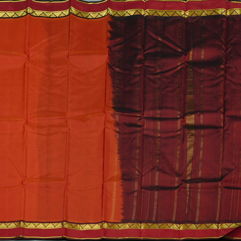 Hayagrivas Burnt Orange Handloom Kanjivaram Silk Saree with Maroon Border KBE3D1-8