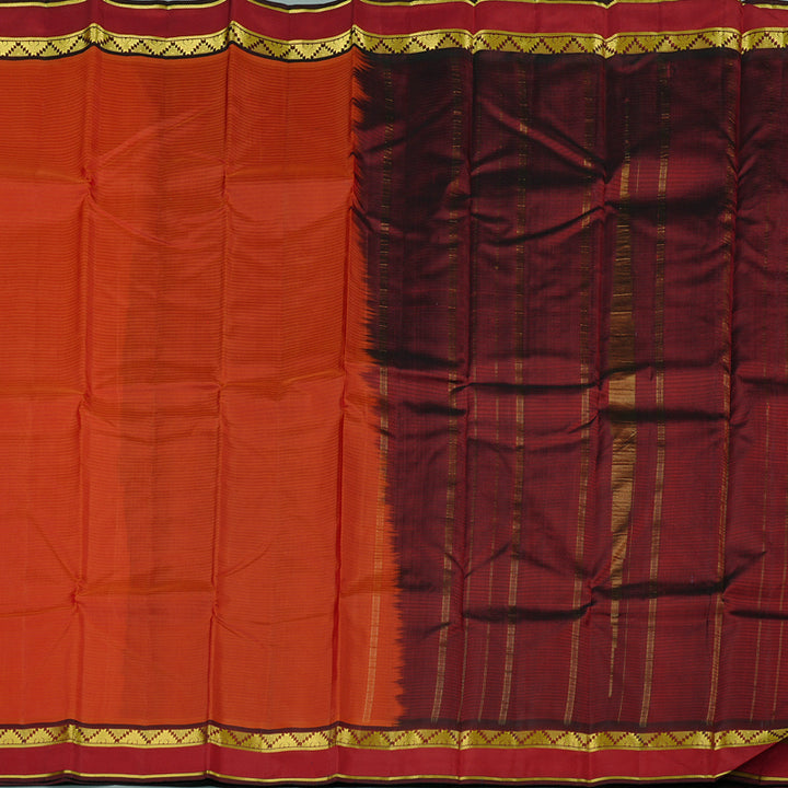 Hayagrivas Burnt Orange Handloom Kanjivaram Silk Saree with Maroon Border KBE3D1-8