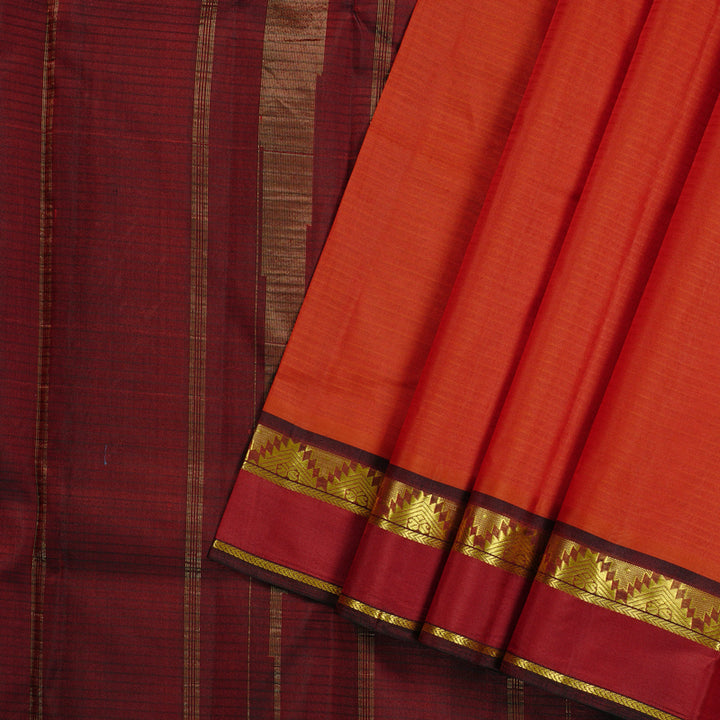 Hayagrivas Burnt Orange Handloom Kanjivaram Silk Saree with Maroon Border KBE3D1-8