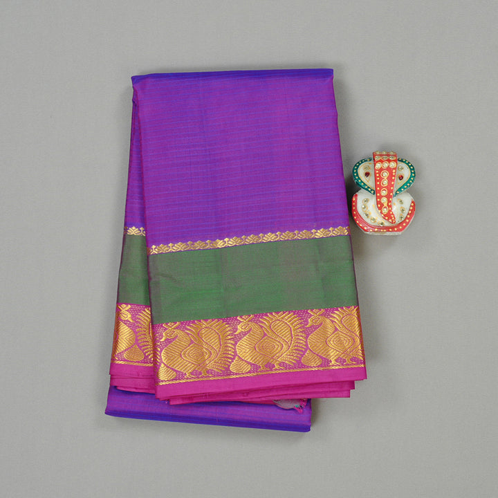 Hayagrivas Purple Handloom Kanjivaram Silk Saree with Mandhalir and Pink Border KBE3D2-20