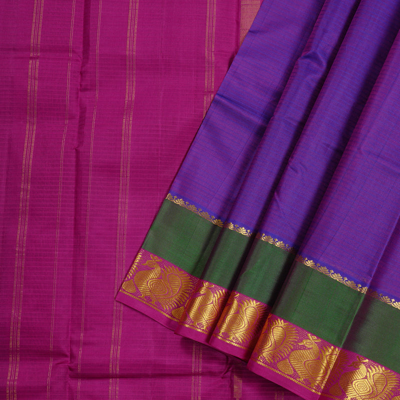 Hayagrivas Purple Handloom Kanjivaram Silk Saree with Mandhalir and Pink Border KBE3D2-20