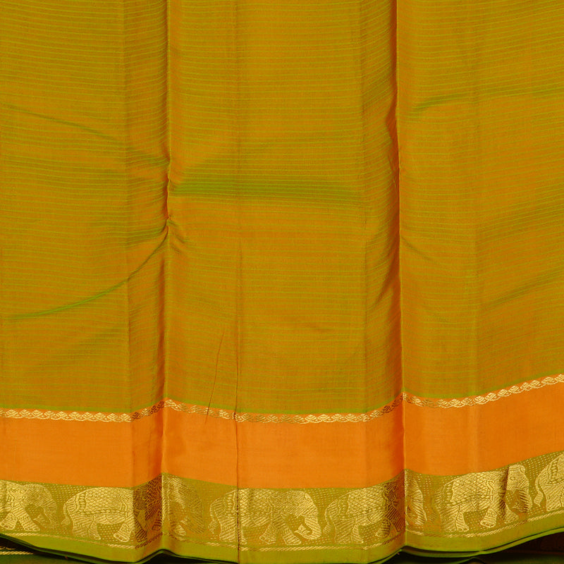 Hayagrivas Orangish Pink Handloom Kanjivaram Silk Saree with Mango Yellow Border KBE3D2-26