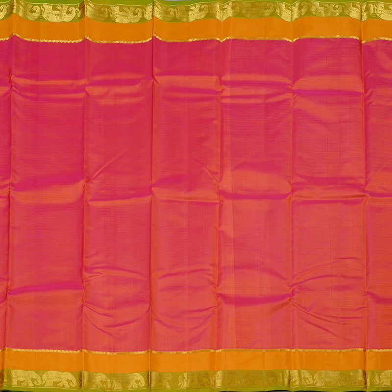 Hayagrivas Orangish Pink Handloom Kanjivaram Silk Saree with Mango Yellow Border KBE3D2-26