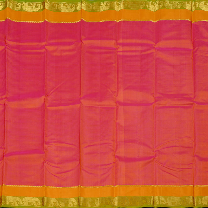 Hayagrivas Orangish Pink Handloom Kanjivaram Silk Saree with Mango Yellow Border KBE3D2-26