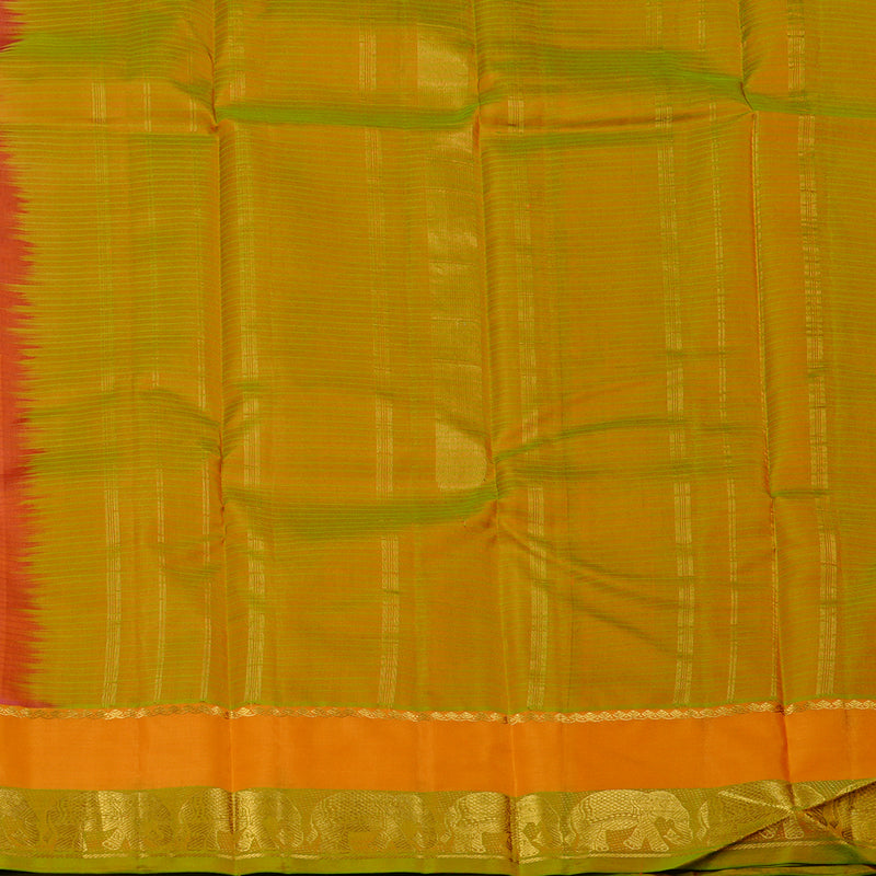Hayagrivas Orangish Pink Handloom Kanjivaram Silk Saree with Mango Yellow Border KBE3D2-26