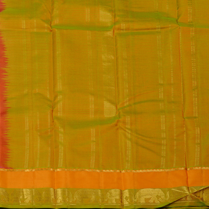 Hayagrivas Orangish Pink Handloom Kanjivaram Silk Saree with Mango Yellow Border KBE3D2-26