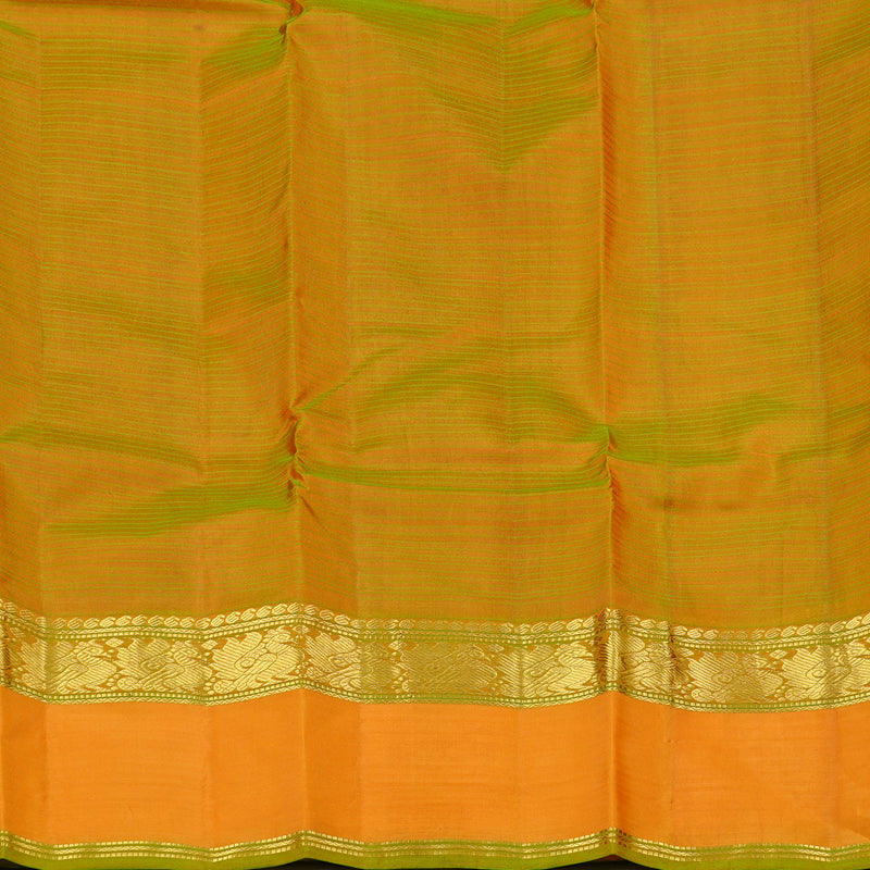 Hayagrivas Orangish Pink Handloom Kanjivaram Silk Saree with Mango Yellow Border KBE3D2-7