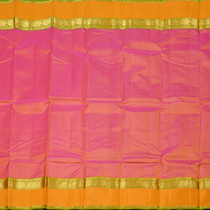 Hayagrivas Orangish Pink Handloom Kanjivaram Silk Saree with Mango Yellow Border KBE3D2-7