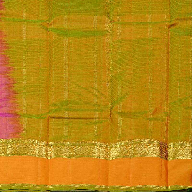 Hayagrivas Orangish Pink Handloom Kanjivaram Silk Saree with Mango Yellow Border KBE3D2-7