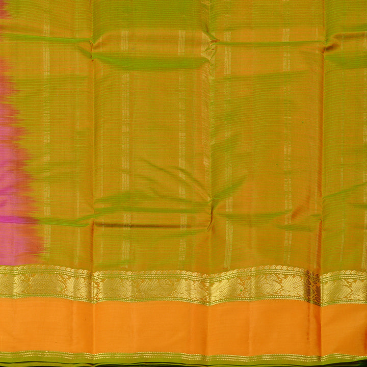 Hayagrivas Orangish Pink Handloom Kanjivaram Silk Saree with Mango Yellow Border KBE3D2-7
