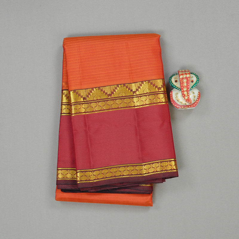 Hayagrivas Handloom Kanjivaram Silk Saree in Glowing Orange KBE3D2-9