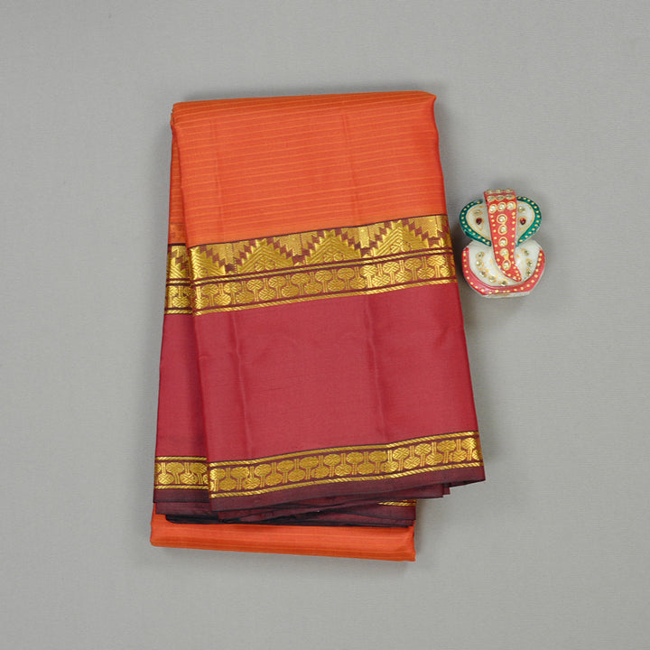 Hayagrivas Handloom Kanjivaram Silk Saree in Glowing Orange KBE3D2-9