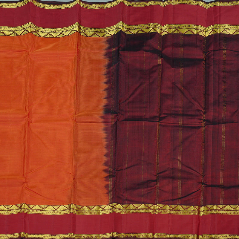 Hayagrivas Handloom Kanjivaram Silk Saree in Glowing Orange KBE3D2-9