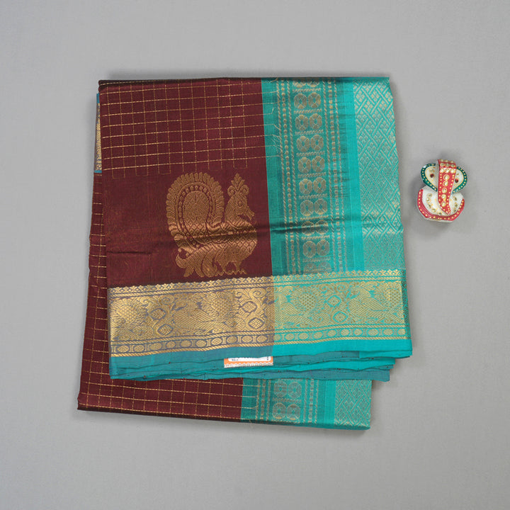 Hayagrivas Handloom Pure Silk Cotton in Dark Maroon with Sea Blue Jari checks KBE401E10-4