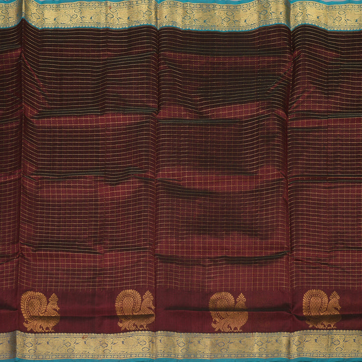 Hayagrivas Handloom Pure Silk Cotton in Dark Maroon with Sea Blue Jari checks KBE401E10-4