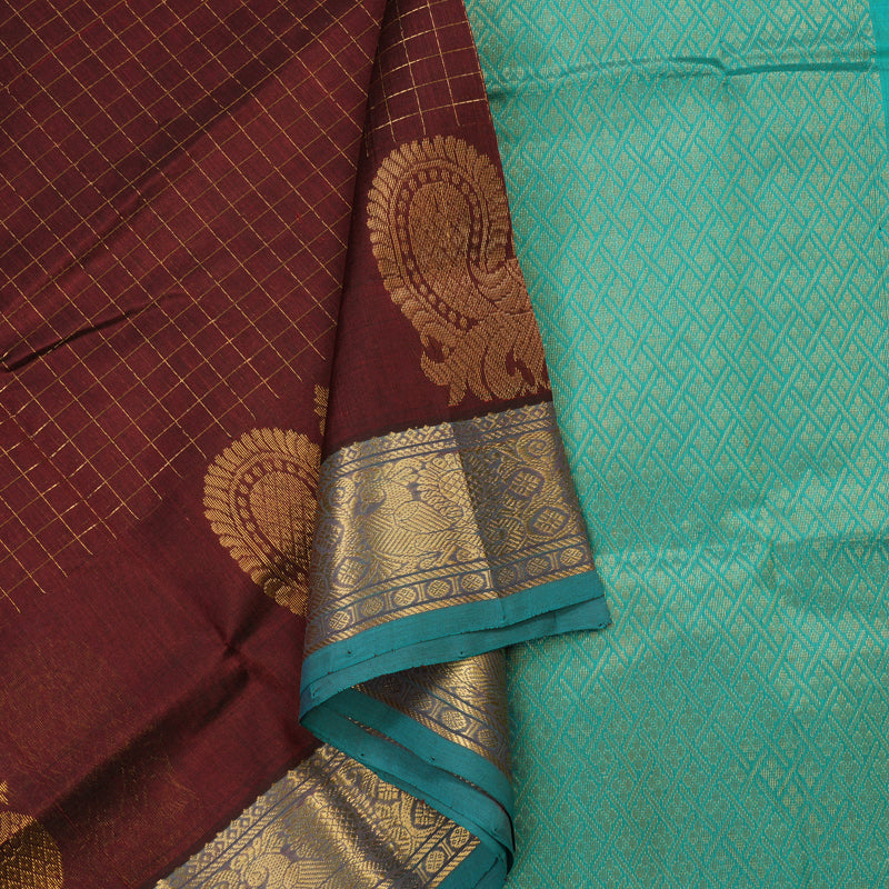 Hayagrivas Handloom Pure Silk Cotton in Dark Maroon with Sea Blue Jari checks KBE401E10-4