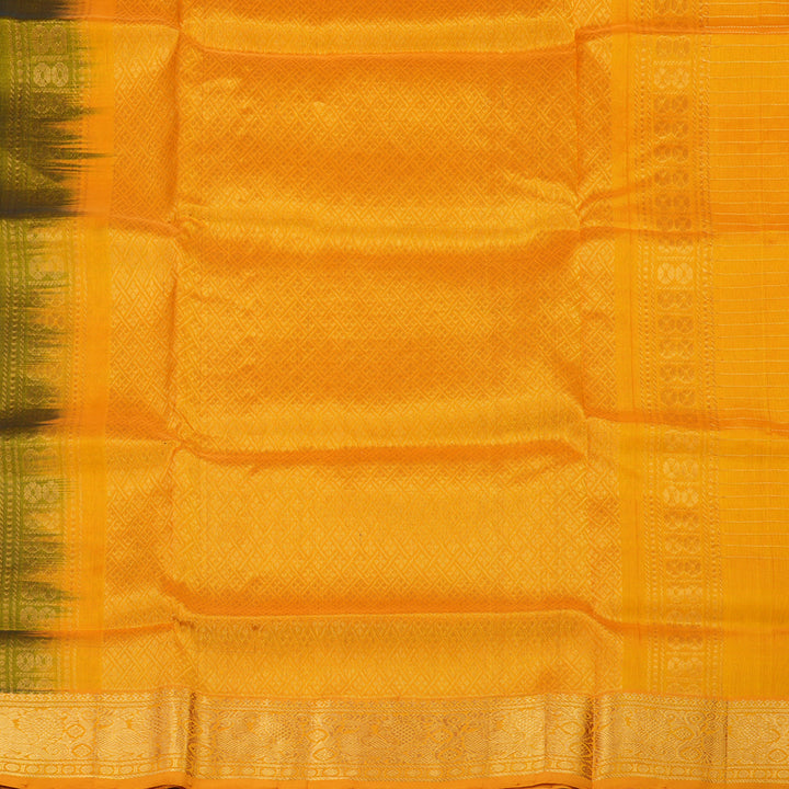 Hayagrivas Handloom Pure Silk Cotton Saree in Bottle Green with Mango Yellow Jari checks  KBE401E10-5