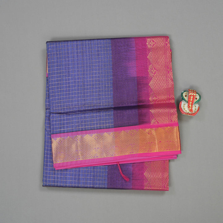Hayagrivas Pure Silk Cotton Saree in Light Blue Violet with Pink KBE401E12-3