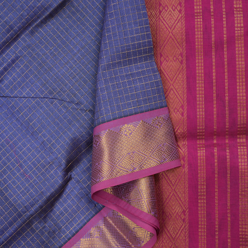 Hayagrivas Pure Silk Cotton Saree in Light Blue Violet with Pink KBE401E12-3