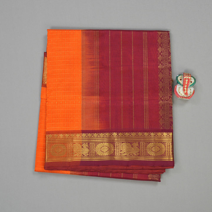 Hayagrivas Pure Silk Cotton saree in Vibrant Orange with Maroon KBE401E13-2