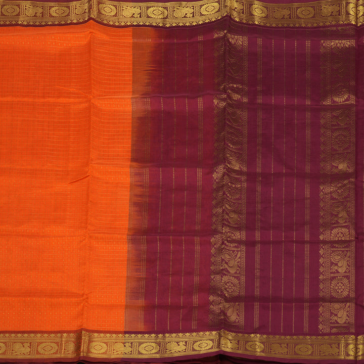 Hayagrivas Pure Silk Cotton saree in Vibrant Orange with Maroon KBE401E13-2