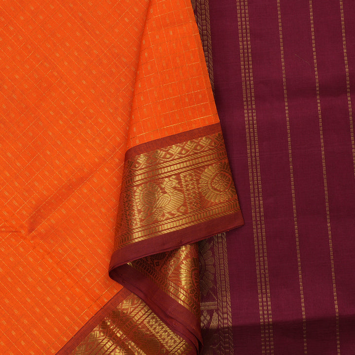 Hayagrivas Pure Silk Cotton saree in Vibrant Orange with Maroon KBE401E13-2