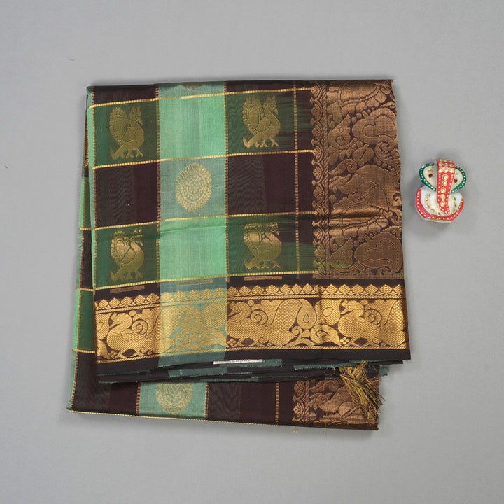 Hayagrivas Handloom Pure Silk Cotton Saree in Multicolour checks with Dark brown KBE401E14-2