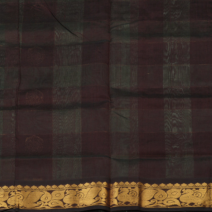 Hayagrivas Handloom Pure Silk Cotton Saree in Multicolour checks with Dark brown KBE401E14-2