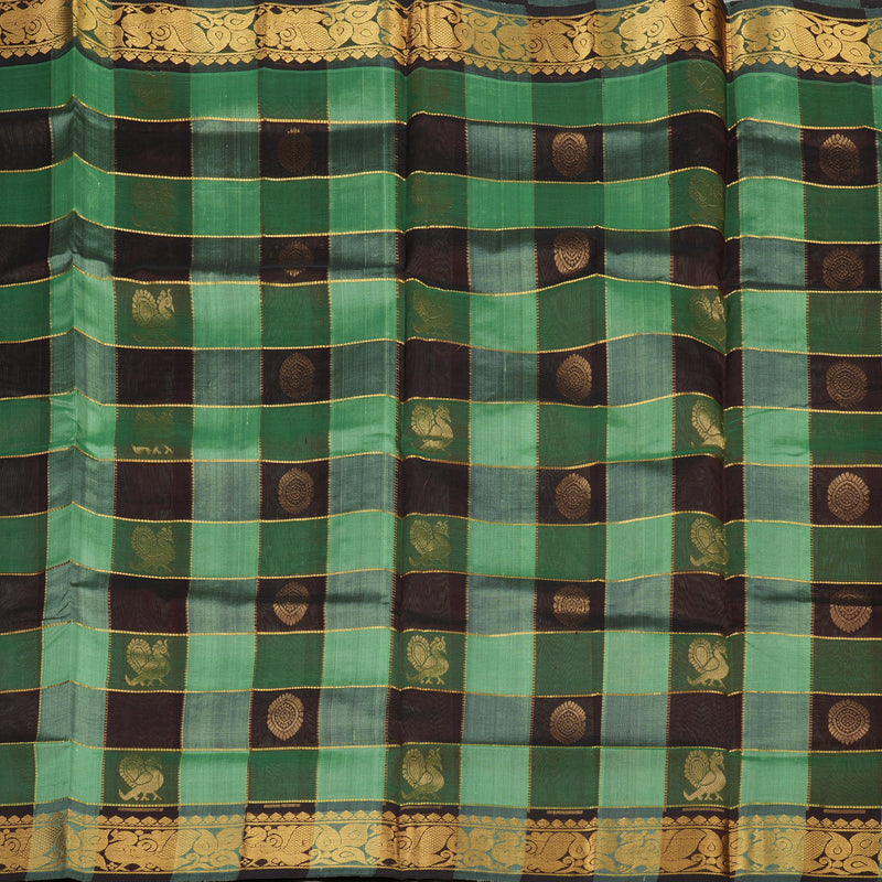 Hayagrivas Handloom Pure Silk Cotton Saree in Multicolour checks with Dark brown KBE401E14-2
