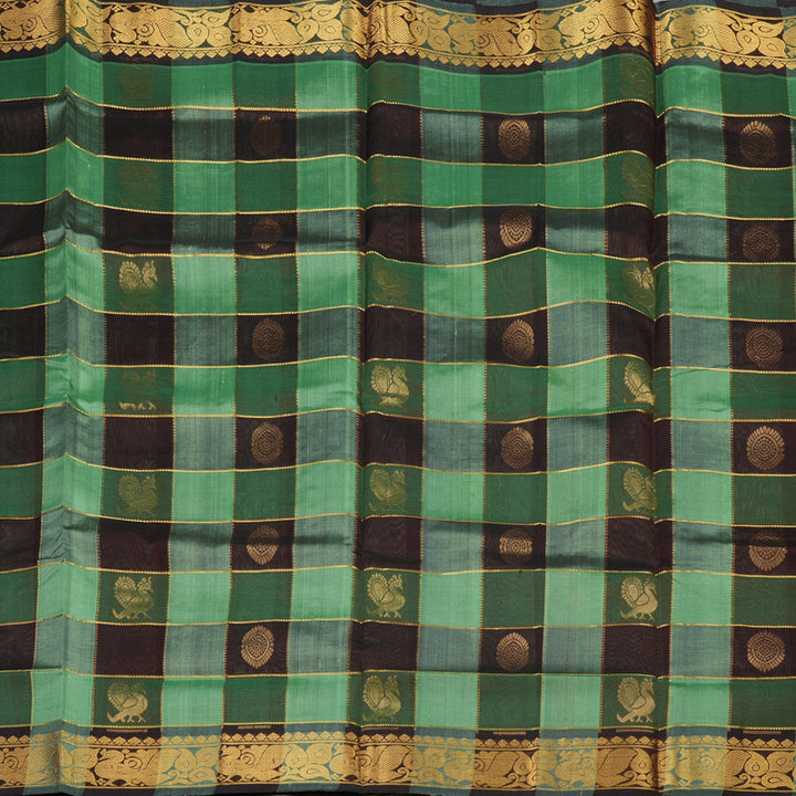 Hayagrivas Handloom Pure Silk Cotton Saree in Multicolour checks with Dark brown KBE401E14-2