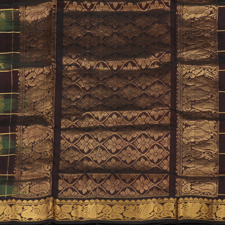 Hayagrivas Handloom Pure Silk Cotton Saree in Multicolour checks with Dark brown KBE401E14-2