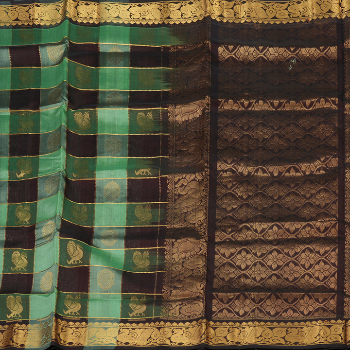 Hayagrivas Handloom Pure Silk Cotton Saree in Multicolour checks with Dark brown KBE401E14-2