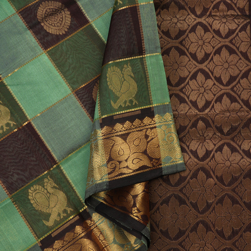 Hayagrivas Handloom Pure Silk Cotton Saree in Multicolour checks with Dark brown KBE401E14-2