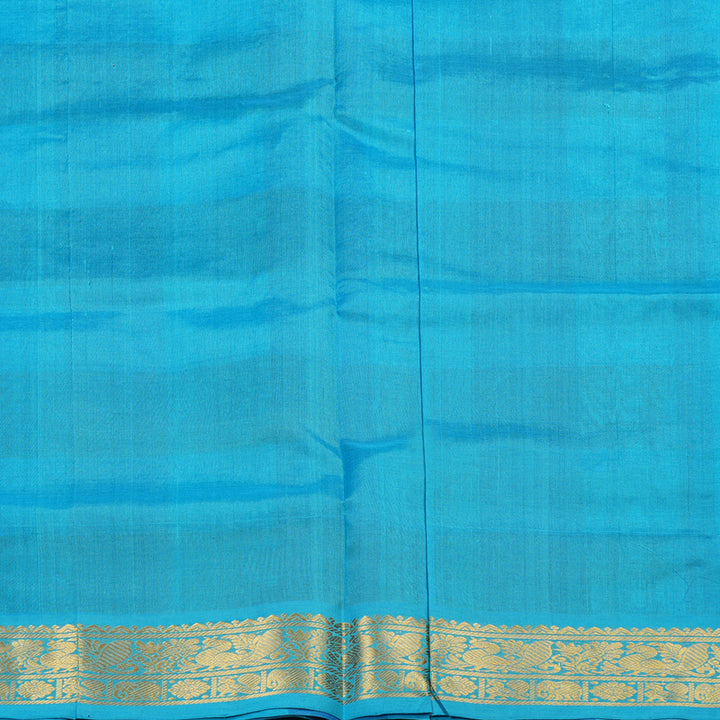 Hayagrivas Handloom kanjivaram silk cotton saree in Sky blue with blue checks KBE401E14-4