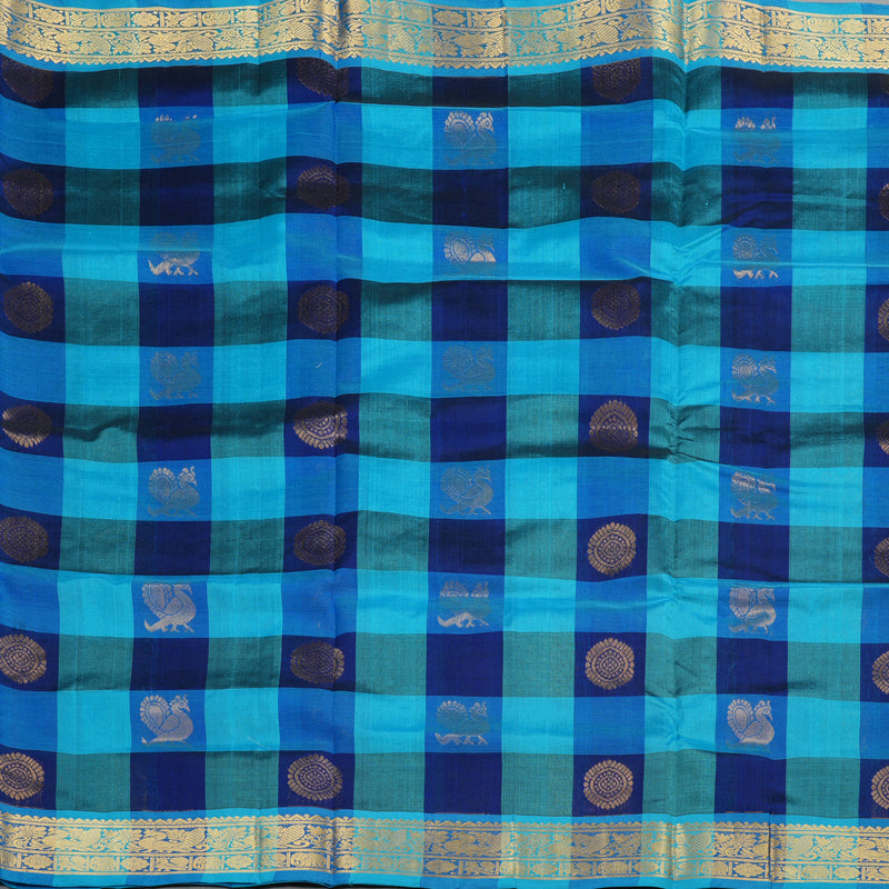 Hayagrivas Handloom kanjivaram silk cotton saree in Sky blue with blue checks KBE401E14-4