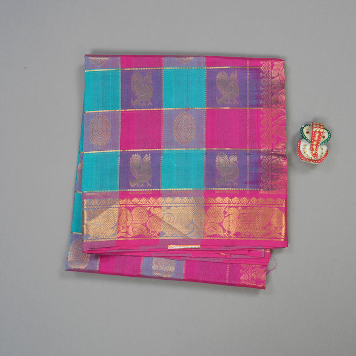 Hayagrivas Handloom Pure Silk Cotton Saree in Multi colour checks with Pink KBE401E14-5