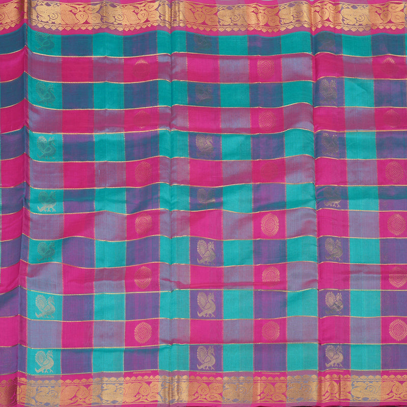 Hayagrivas Handloom Pure Silk Cotton Saree in Multi colour checks with Pink KBE401E14-5